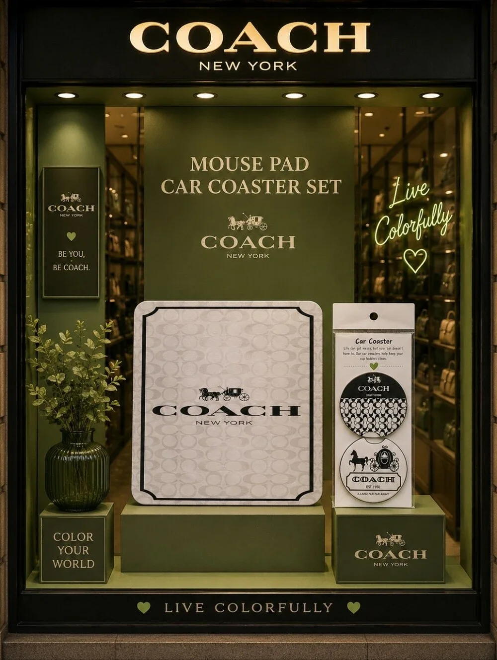 Coach Mouse Pad with Matching Car Coaster Set